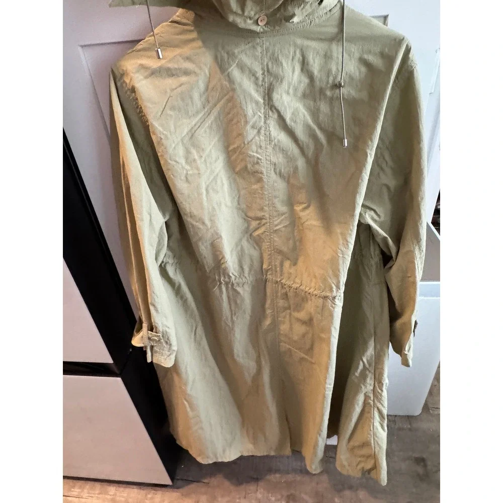 Plastic Island Womens Sage‎ Green Hooded Lightweight Trench Coat Jacket Small
